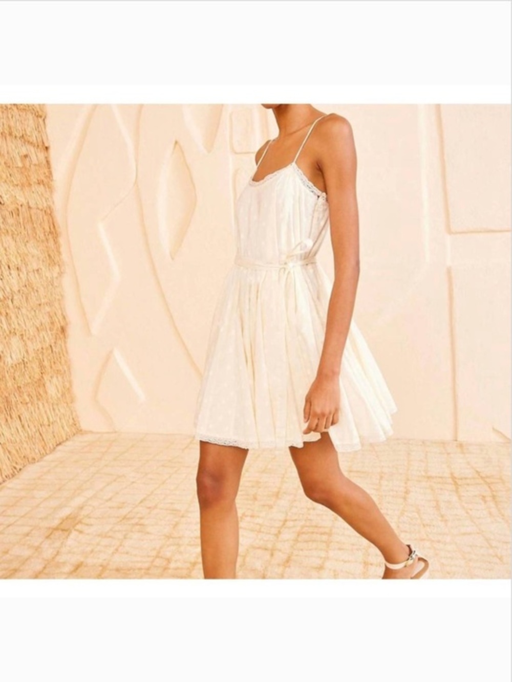 Ulla Johnson Beatriz Cream Cotton Romantic Mini Camisole Lace Trim Dress New 10